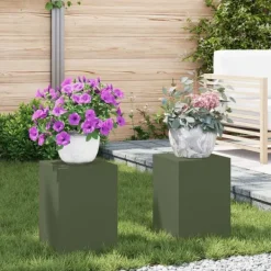vidaXL Plantestativer^Planteholdere 2 pcs Olivengrøn 24 x 24 x 35 cm Stål