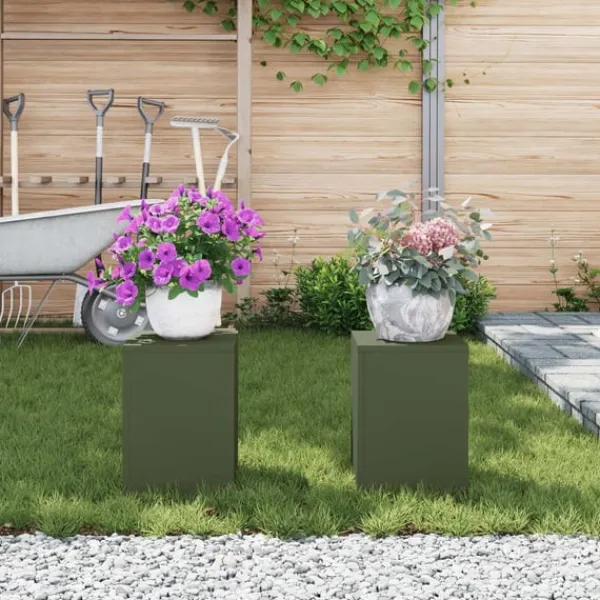 vidaXL Plantestativer^Planteholdere 2 pcs Olivengrøn 24 x 24 x 35 cm Stål