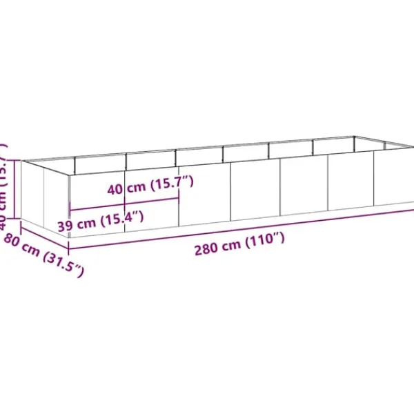 vidaXL Krukker & Plantebeholdere^plantekasse rustfarvet 280x80x40 cm forvitringsstål