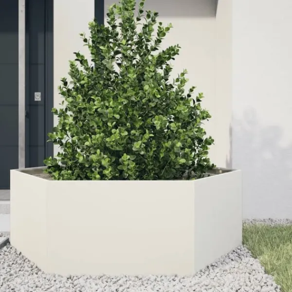 Clearance plantekasse 138x120x45 cm sekskantet stål hvid Krukker & Plantebeholdere