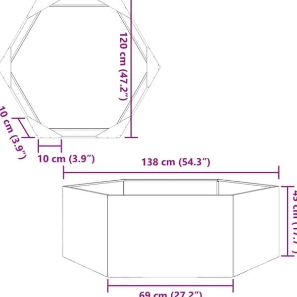 Clearance plantekasse 138x120x45 cm sekskantet stål hvid Krukker & Plantebeholdere