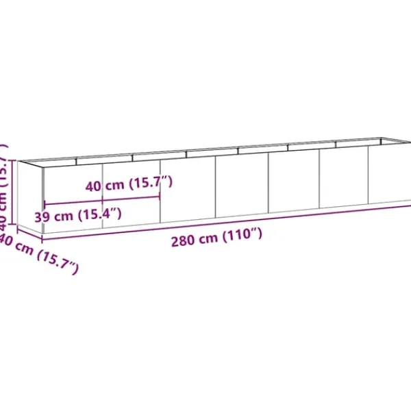 Sale plantekasse 280x40x40 cm galvaniseret stål Plantestativer