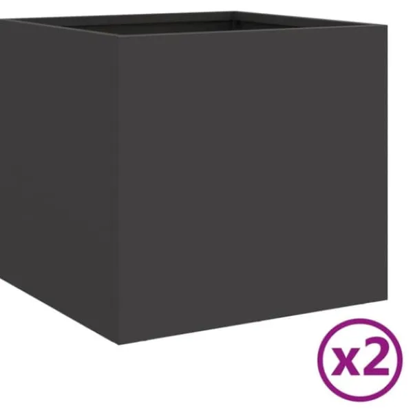 Clearance plantekasser 2 stk. 32x30x29 cm koldvalset stål sort - Plantekrukker Krukker & Plantebeholdere