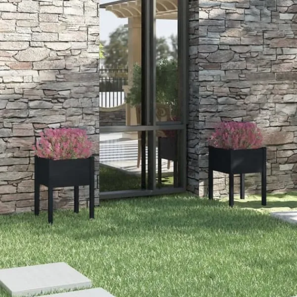 New plantekasser 2 stk. 50x50x70 cm massivt fyrretræ sort - Plantekrukker Krukker & Plantebeholdere