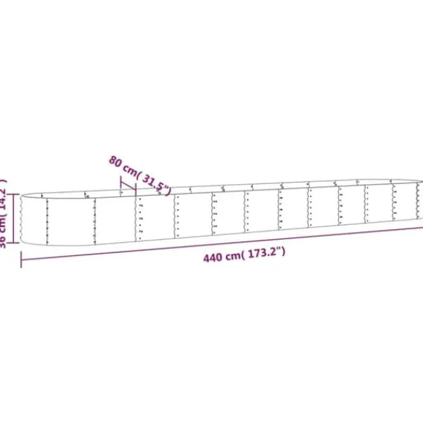 Clearance plantekrukke 440x80x36 cm pulverlakeret stål sølvfarvet - Plantekrukker Krukker & Plantebeholdere