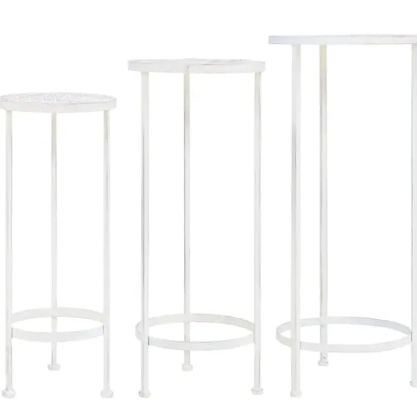 Clearance plantestativer 3 dele vintagestil metal antik hvid - Planteborde Plantestativer
