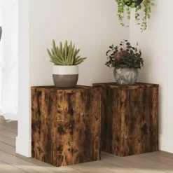 Best plantestativer 2 stk. 25x25x35 cm konstrueret træ røget eg Plantestativer