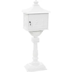 vidaXL Postkasser & Brevindkast^postkasse med piedestal aluminium vintagestil rustbestandig hvid - Postkasser