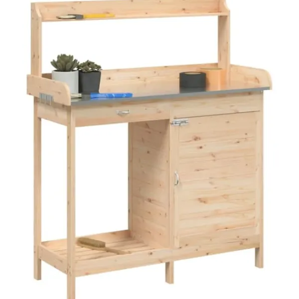 New pottebænk med skab 110,5x45x124,5 cm massivt grantræ - Planteborde Plantningsbænke