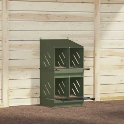 Outlet redekasse til høns med 4 rum metal olivengrøn Til Fugle & Småvildt
