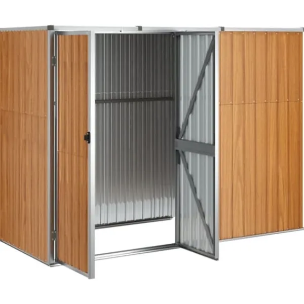 vidaXL Skure, Garager & Carports^redskabsskur til haven 225x89x161 cm galvaniseret stål brun - Skure & Redskabsskure