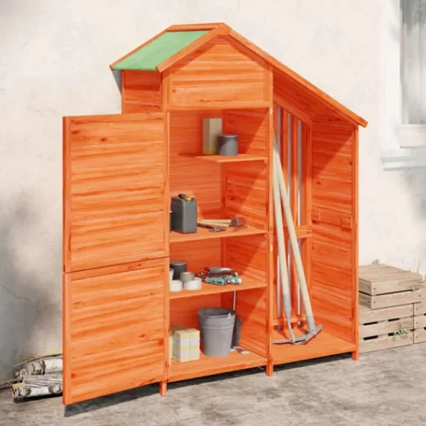 vidaXL Skure, Garager & Carports^redskabsskur til haven 120x53,5x170 cm massivt fyrretræ brun - Skure & Redskabsskure
