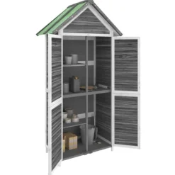 vidaXL Skure, Garager & Carports^redskabsskur til haven 89x52,5x175 cm massivt fyrretræ grå - Skure & Redskabsskure