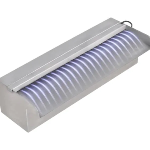 vidaXL Springvand & Damme^rektangulær vandfaldsfontæne med LED-lys rustfrit stål 30 cm - Fontæner