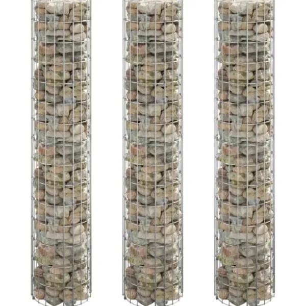 Discount rundt gabion-havebede 3 stk. Ø30x150 cm galvaniseret stål - Plantekrukker Krukker & Plantebeholdere