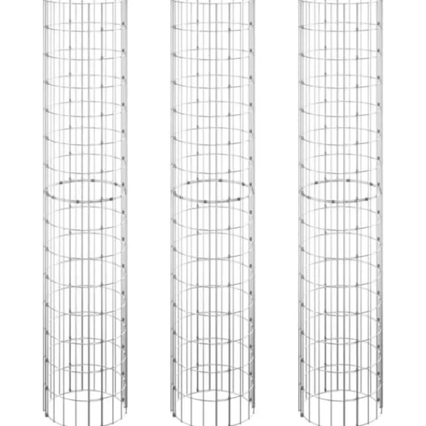 Discount rundt gabion-havebede 3 stk. Ø30x150 cm galvaniseret stål - Plantekrukker Krukker & Plantebeholdere