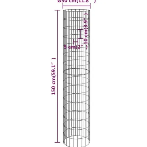 Discount rundt gabion-havebede 3 stk. Ø30x150 cm galvaniseret stål - Plantekrukker Krukker & Plantebeholdere