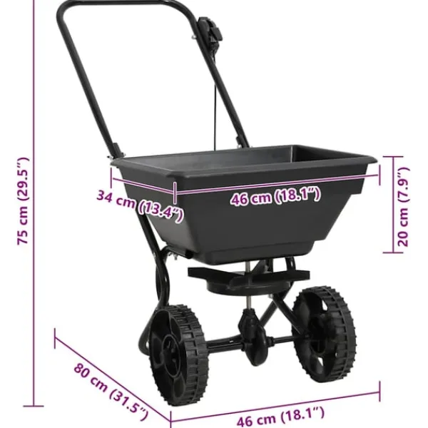 vidaXL Snerydning^saltspreder strøvogn PVC og stål 92 x 46 x 70 cm 15 l