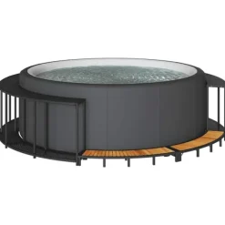 Sale spakant med opbevaring og trætrin polyrattan sort Spa & Udendørsbad