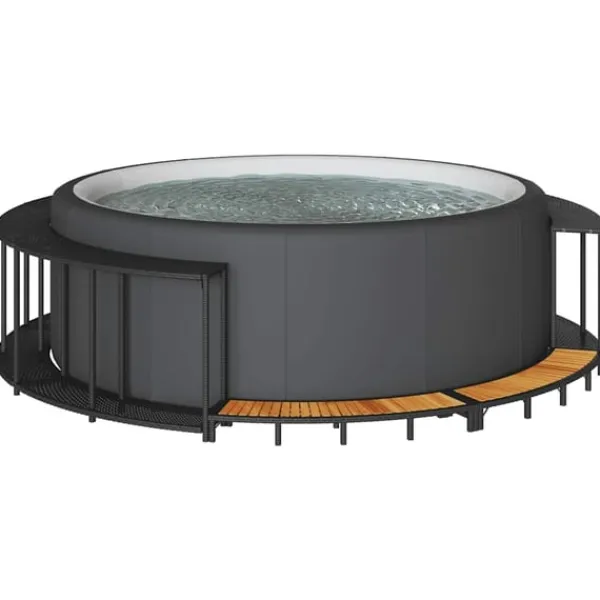 Sale spakant med opbevaring og trætrin polyrattan sort Spa & Udendørsbad