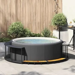Sale spakant med opbevaring og trætrin polyrattan sort Spa & Udendørsbad
