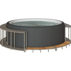 Discount spakant med opbevaring og trætrin polyrattan grå Spa & Udendørsbad