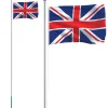 vidaXL Flag & Vindposer^Storbritannien flag og flagstang 6,23 m aluminium