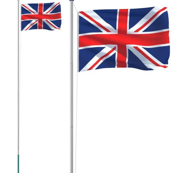 vidaXL Flag & Vindposer^Storbritannien flag og flagstang 6,23 m aluminium