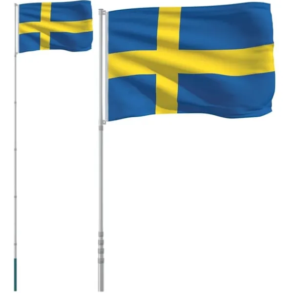 Clearance Sverige flag og flagstang 5,55 m aluminium Flag & Vindposer