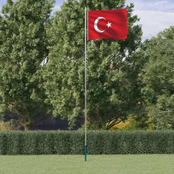 Tyrkiet flag og flagstang 6,23 m aluminium Flag & Vindposer