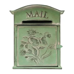 Best Vintage Postkasse - Vægmonteret Postkasse - Til Hegn - Præget Metal - Udendørs Brug - 27×10,5×31,2 cm - Brevindkast 9,5×1,5 cm - Grøn Postkasser & Brevindkast