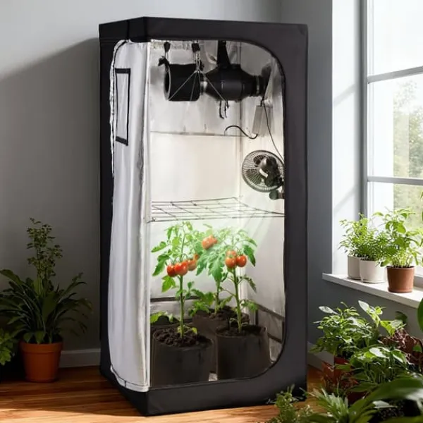 Hot Væksttelt sæt - Indendørs plantetelt - Størrelse 80 x 80 x 180 cm - Fuldspektrum LED grolys - Ventilationssystem - Højreflekterende Mylar 600D Kit Til Plante- & Urtedyrkning