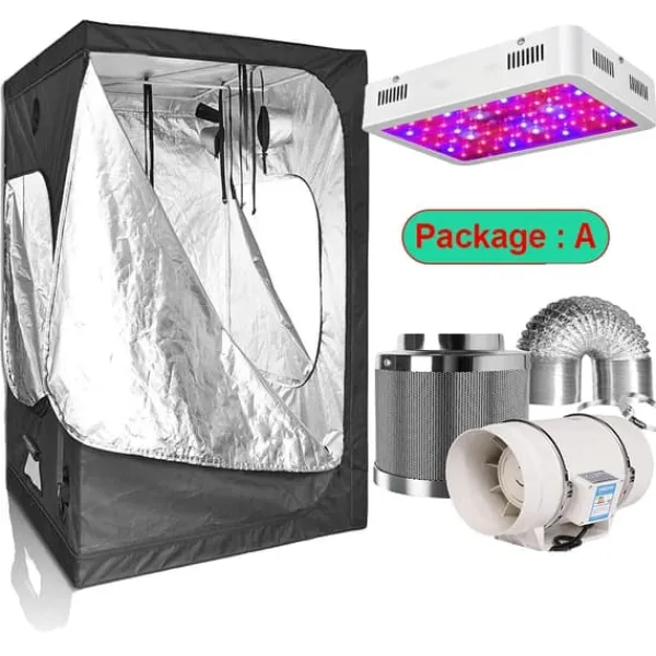 Sale Væksttelt Sæt, Fuldspektret LED Lys, Holdbare Materialer,60x60x140cm kit, Pakke A Kit Til Plante- & Urtedyrkning
