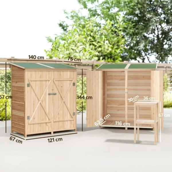 Skure, Garager & Carports^Værktøjsskur med bord, Tällved, 140 x 75 x 157 cm