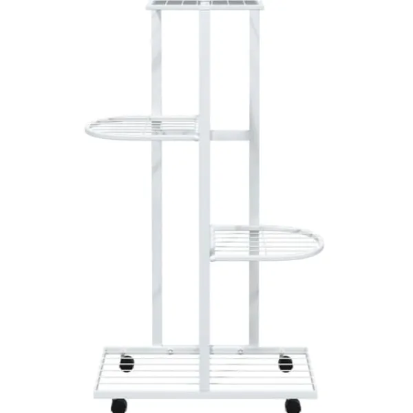 Plantestativer^Växtställ på hjul - 4 hyllor för växter och dekoration | Färg: Vit | Storlek: 44x23x80 cm