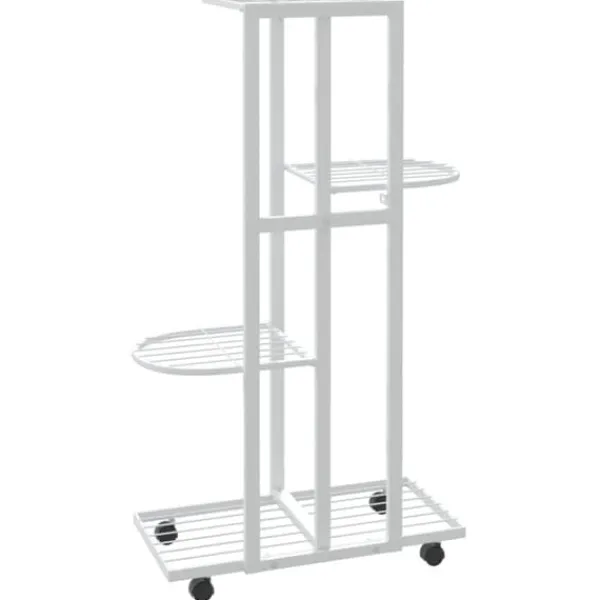 Plantestativer^Växtställ på hjul - 4 hyllor för växter och dekoration | Färg: Vit | Storlek: 44x23x80 cm