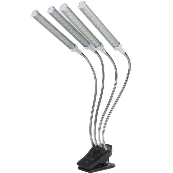 New 96W LED Grow Lamp LCD Display 4 Head 360° Justerbar Sølv Plant Grow Light til drivhus 100‑240VUK stik Kit Til Plante- & Urtedyrkning