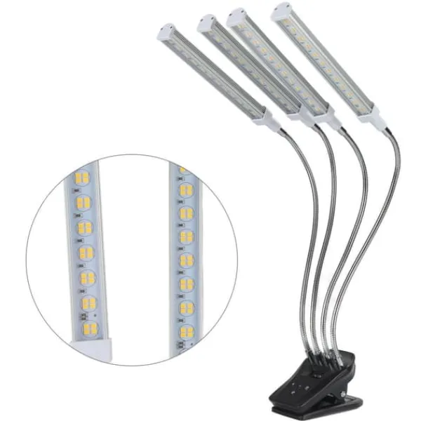 New 96W LED Grow Lamp LCD Display 4 Head 360° Justerbar Sølv Plant Grow Light til drivhus 100‑240VUK stik Kit Til Plante- & Urtedyrkning