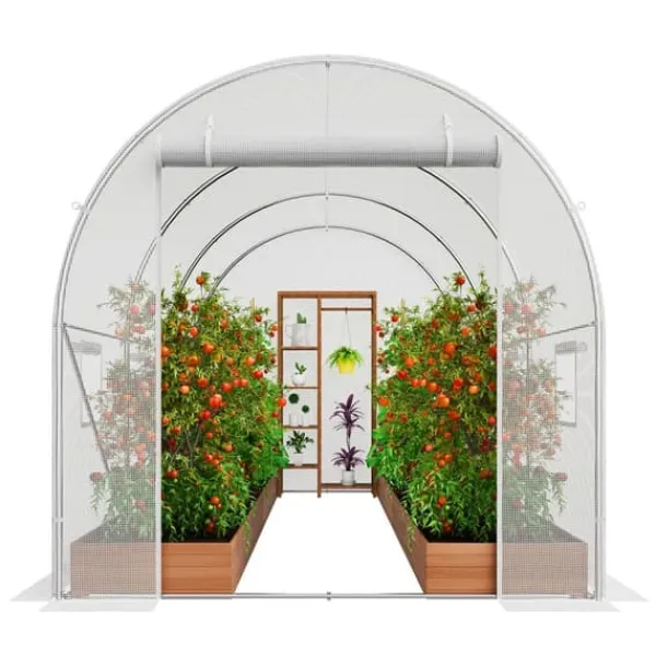 Hot Walk-in Tunnel Drivhus 9,58x6,43x6,23ft, Galvaniseret Ramme, PE Dække, Hvid, Holdbarhed, Effektiv Luftcirkulation Drivhus