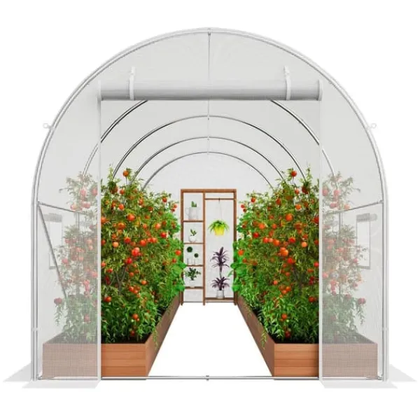 Drivhus^Walk-in Tunnel Drivhus 14,6x6,36x6,3ft, Galvaniseret ramme, PE Cover, Hvid, holdbarhed, vejrbestandig