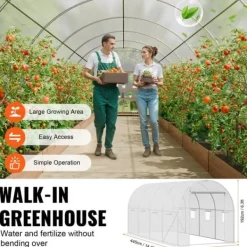Drivhus^Walk-in Tunnel Drivhus 14,6x6,36x6,3ft, Galvaniseret ramme, PE Cover, Hvid, holdbarhed, vejrbestandig