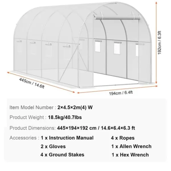 Drivhus^Walk-in Tunnel Drivhus 14,6x6,36x6,3ft, Galvaniseret ramme, PE Cover, Hvid, holdbarhed, vejrbestandig