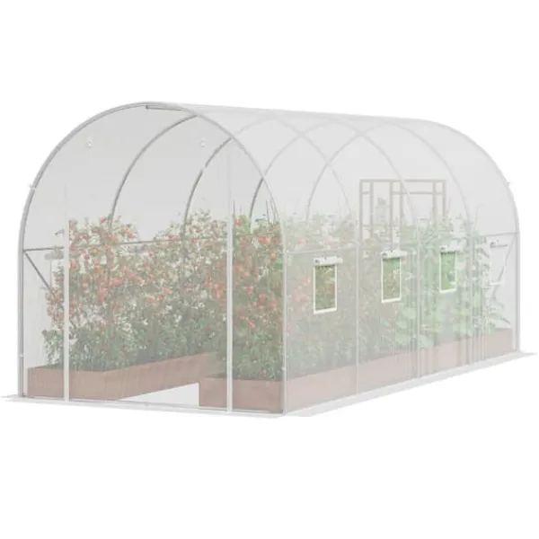 Drivhus^Walk-in Tunnel Drivhus 14,6x6,36x6,3ft, Galvaniseret ramme, PE Cover, Hvid, holdbarhed, vejrbestandig