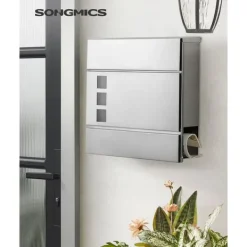 Postkasser & Brevindkast^Wall Letterbox - Letterbox - Med avisboks - med lås - sølv