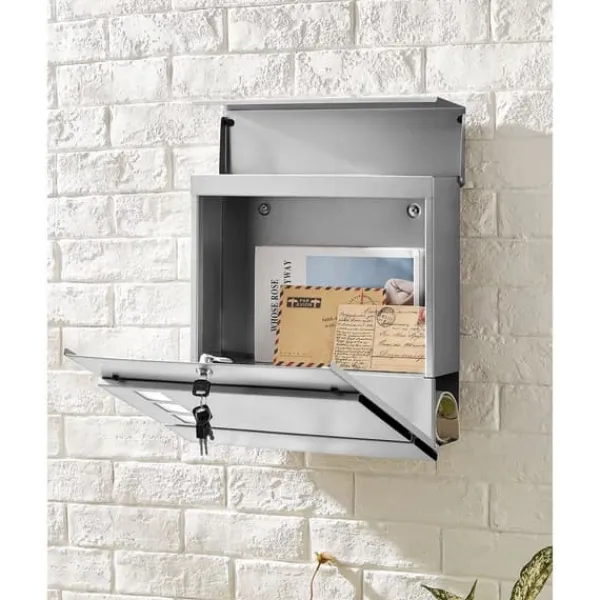 Postkasser & Brevindkast^Wall Letterbox - Letterbox - Med avisboks - med lås - sølv