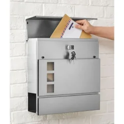 Postkasser & Brevindkast^Wall Letterbox - Letterbox - Med avisboks - med lås - sølv