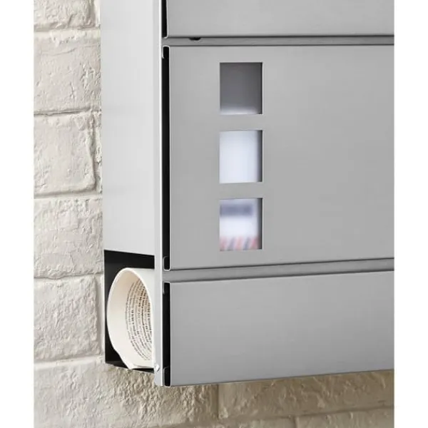 Postkasser & Brevindkast^Wall Letterbox - Letterbox - Med avisboks - med lås - sølv