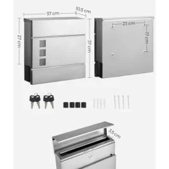 Postkasser & Brevindkast^Wall Letterbox - Letterbox - Med avisboks - med lås - sølv