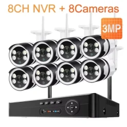 Clearance WiFi Overvågningskamera System, 3MP/5MP Opløsning, Nattesyn,8CH 8 Kamera 3MP, 3T Indbygget HDD Sikkerhedsmonitorer & Videokameraer