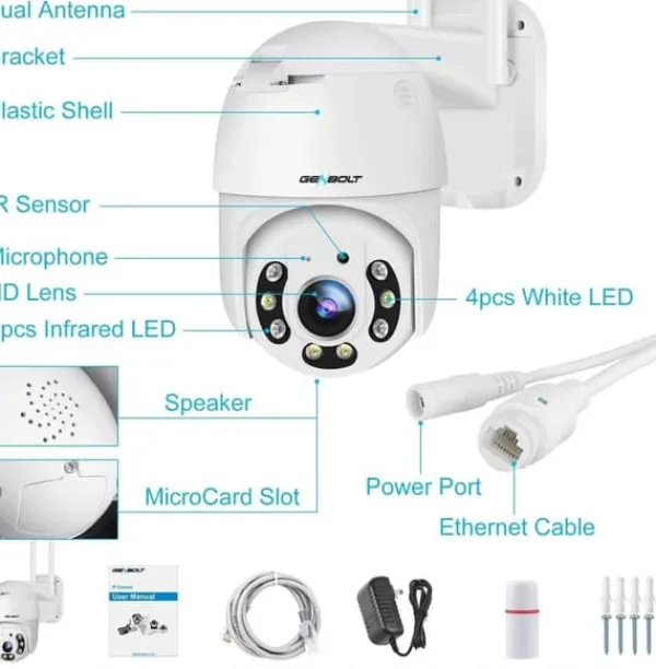 WiFi Sikkerhedskamera, 4MP Opløsning, Dual Band 2.4/5GHz, Digital Zoom 4X, PoE og DC Strømforsyning, Menneske- og Køretøjsdetektion Sikkerhedsmonitorer & Videokameraer
